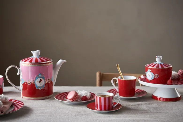 Set/2 Tassen Groß Love Birds Medallion Rot
