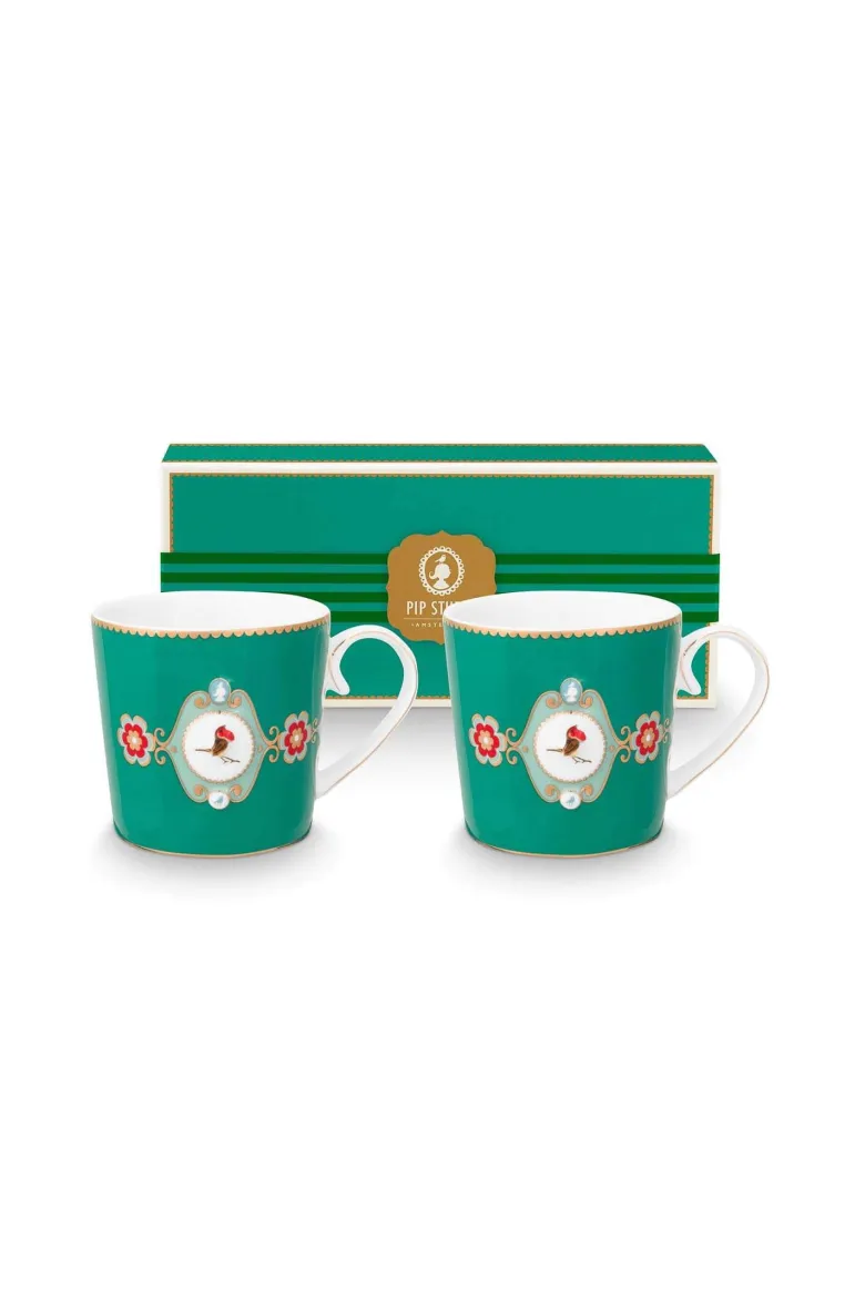Set/2 Tassen Groß Love Birds Medallion Emerald-Grün