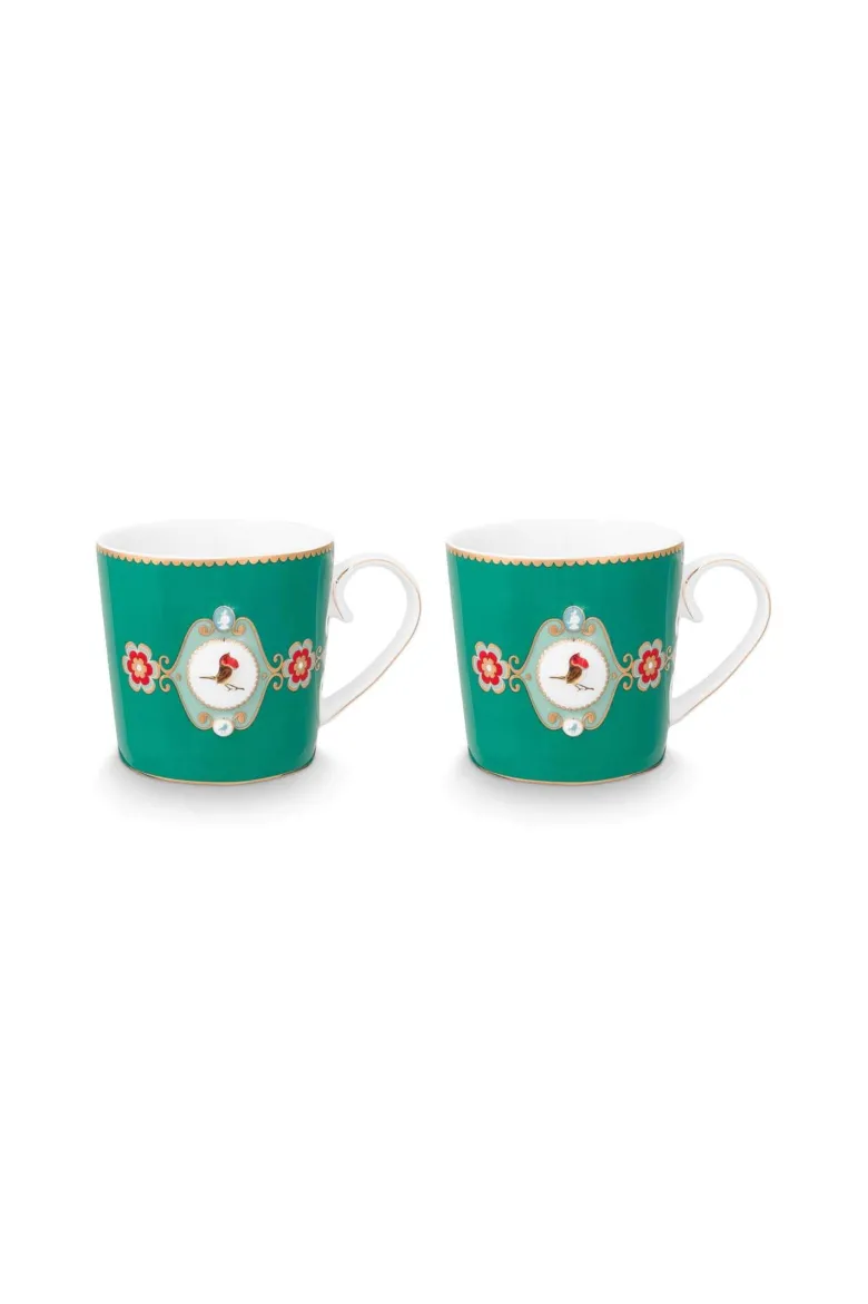Set/2 Tassen Groß Love Birds Medallion Emerald-Grün