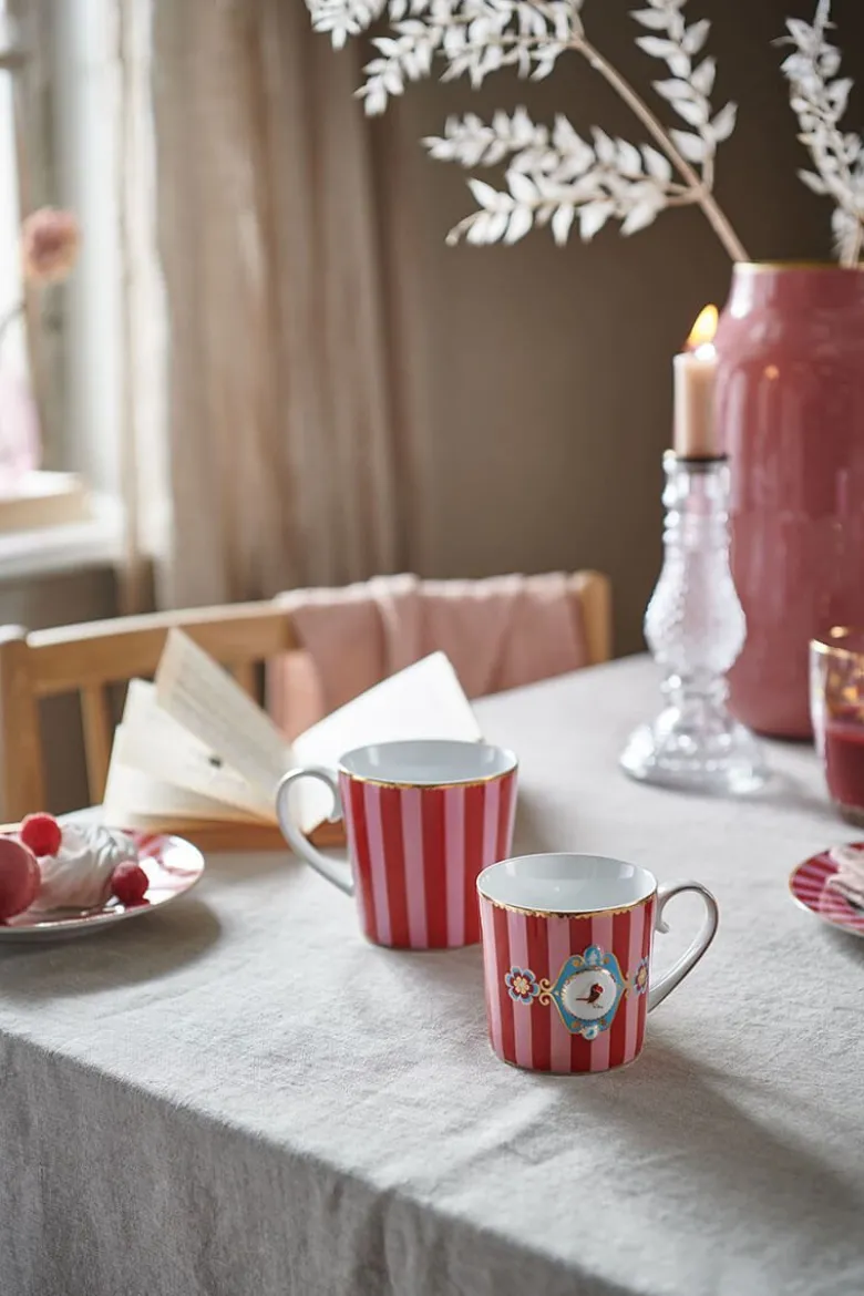 Set/2 Tassen Klein Love Birds Medallion Streifen Rot-Rosa