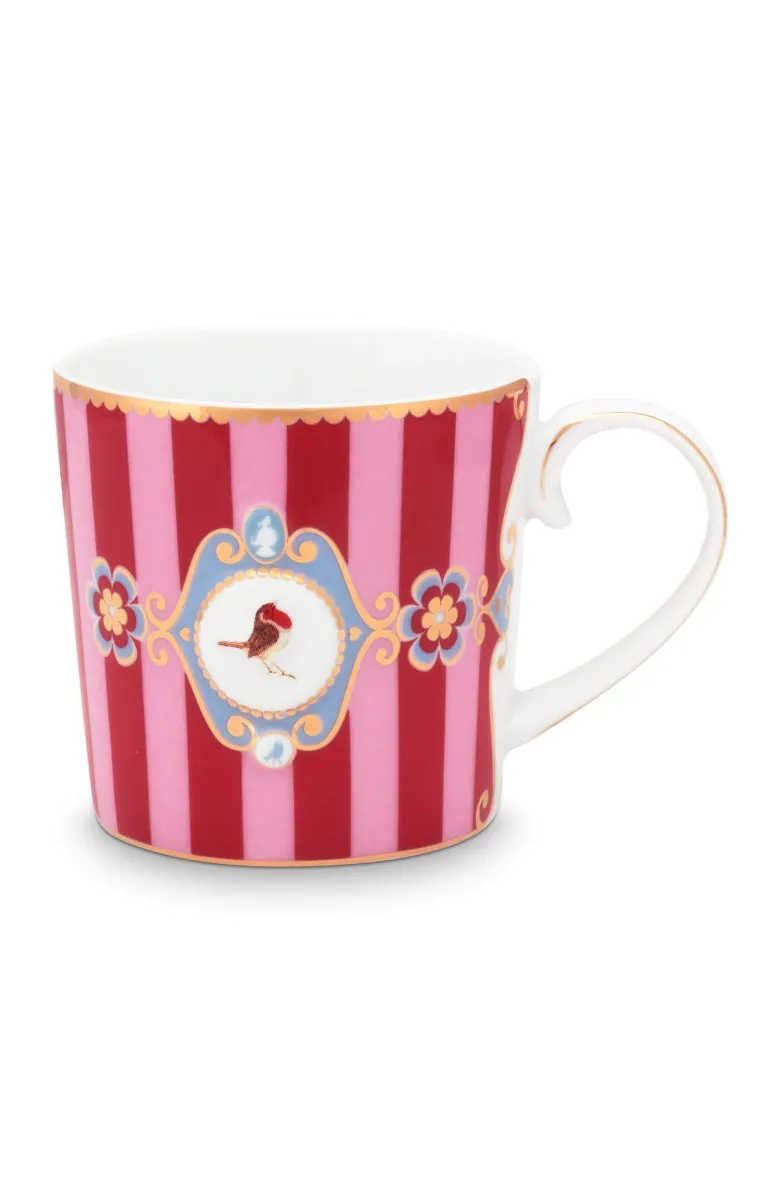 Set/2 Tassen Klein Love Birds Medallion Streifen Rot-Rosa