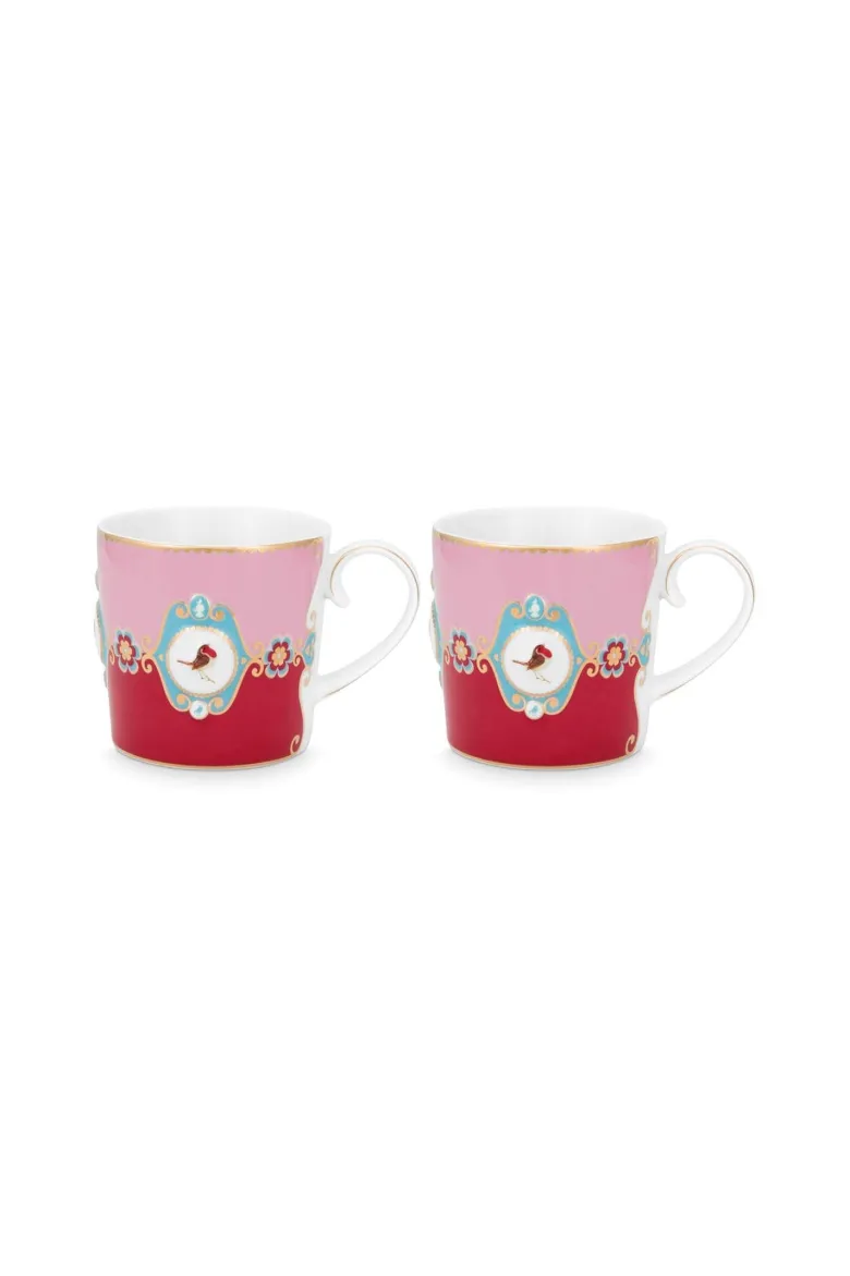 Set/2 Tassen Klein Love Birds Medallion Rot-Rosa