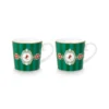 Set/2 Tassen Klein Love Birds Medallion Streifen Emerald-Grün