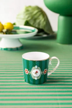 Set/2 Tassen Klein Love Birds Medallion Streifen Emerald-Grün