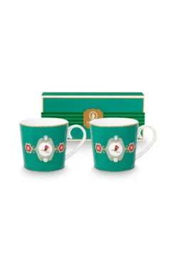 Set/2 Tassen Klein Love Birds Medallion Emerald