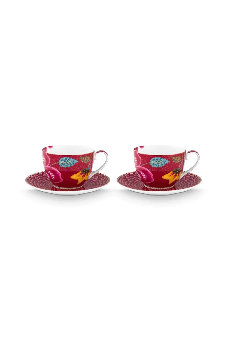 Set/2 Tassen & Untertassen Blooming Tales Fantasy Dunkelrot 300ml