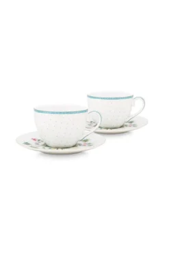 Set/2 Tassen & Untertassen Jolie Punkte Gold Blau