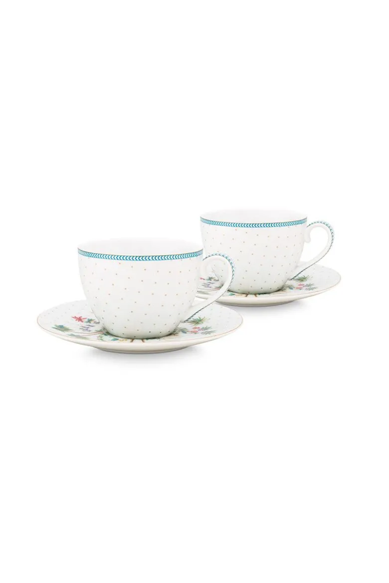 Set/2 Tassen & Untertassen Jolie Punkte Gold Blau