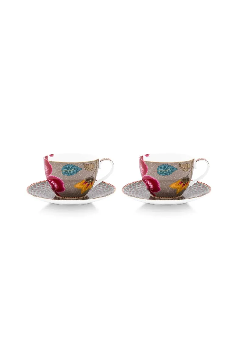 Set/2 Tasses et Soucoupes Blooming Tales Fantasy Khaki 300ml