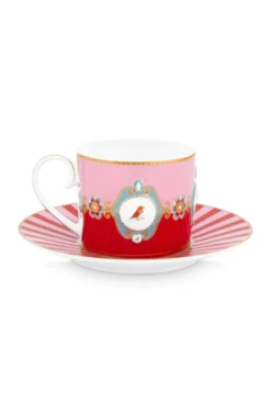 Set/2 Tasse & Untertasse Love Birds Medallion Rot-Rosa