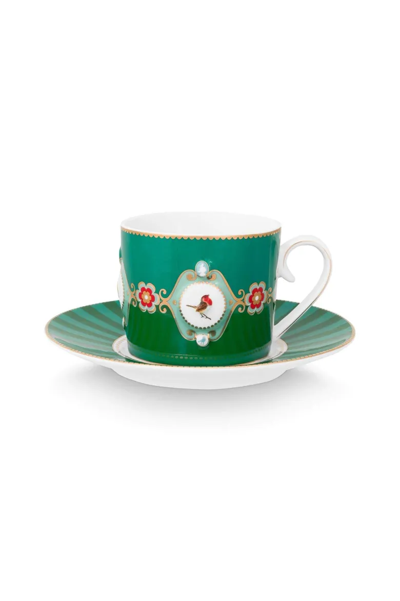 Set/2 Tasse & Untertasse Love Birds Medallion Emerald-Grün