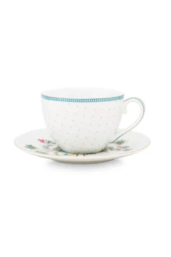 Tasse & Untertasse Jolie Punkte Gold Blau