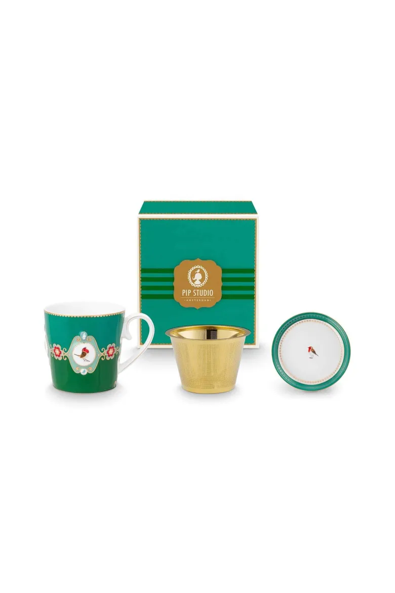 Tea for One Love Birds Medallion Emerald-Grün