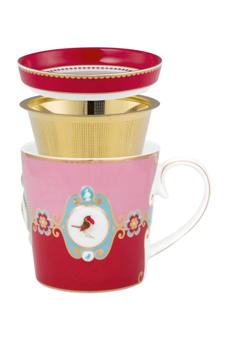 Tea for One Love Birds Medallion Rot-Rosa