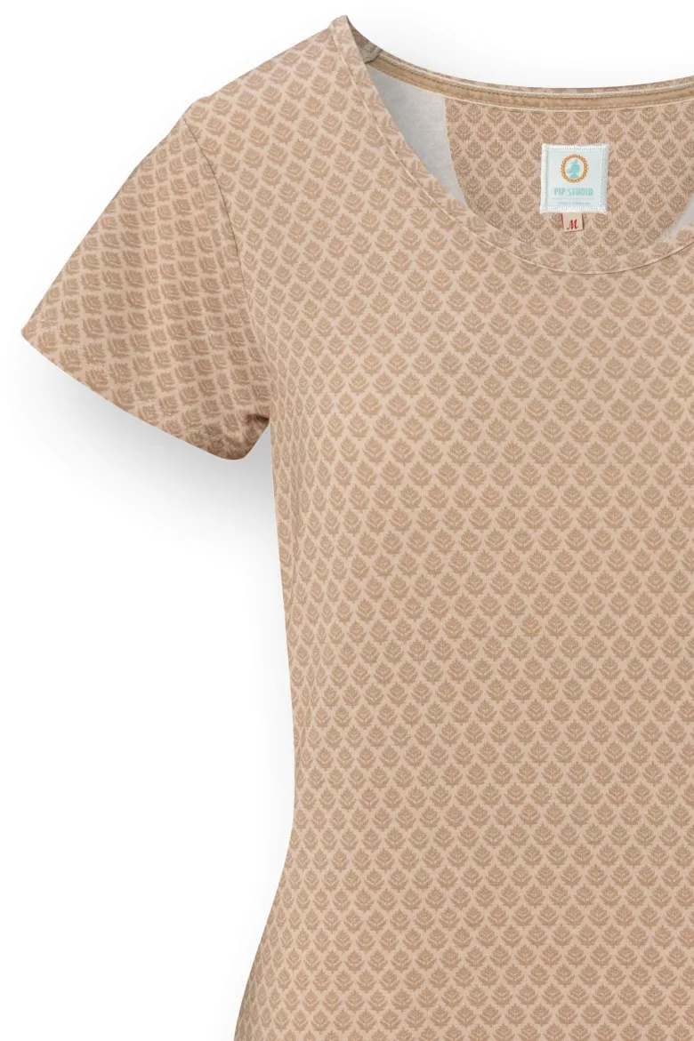 Tilly Top Kurze Ärmeln Thousand Leaves Beige
