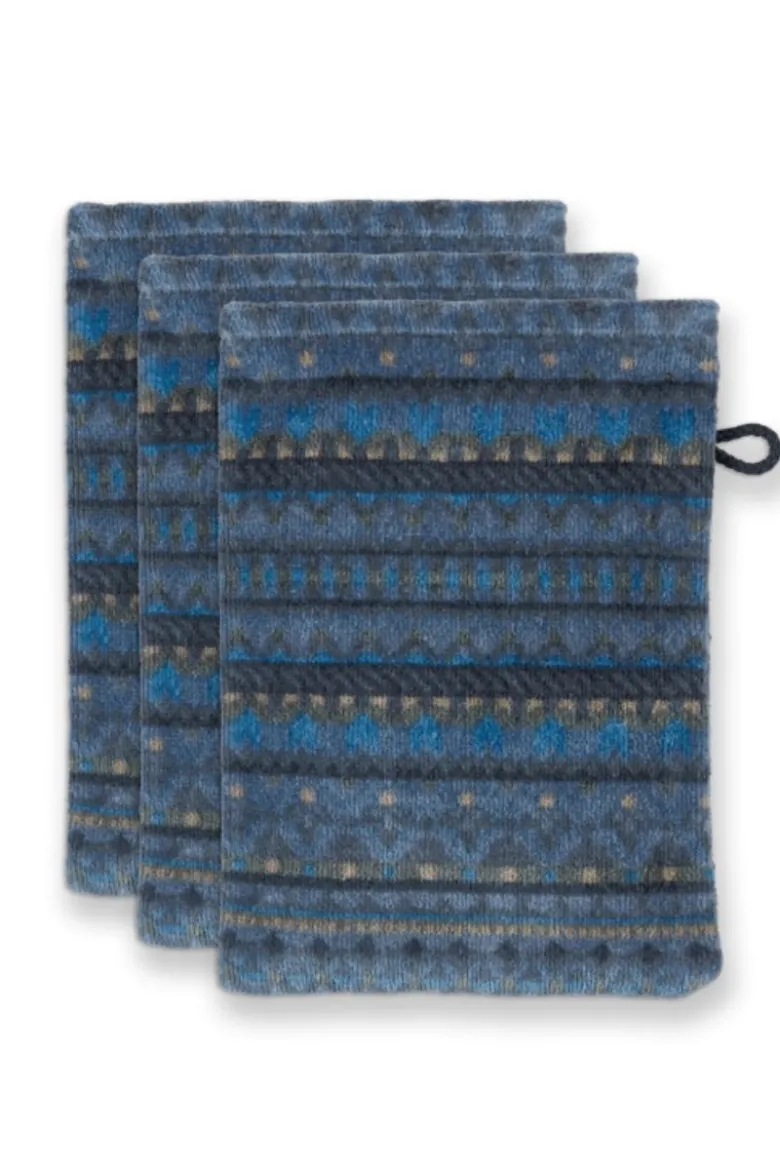 Waschlappen Set/3 Geometric Print Dunkelblau 16x22cm