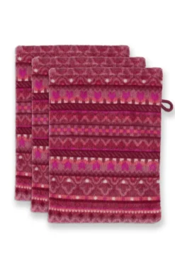 Waschlappen Set/3 Geometric Print Dunkelrosa 16x22cm