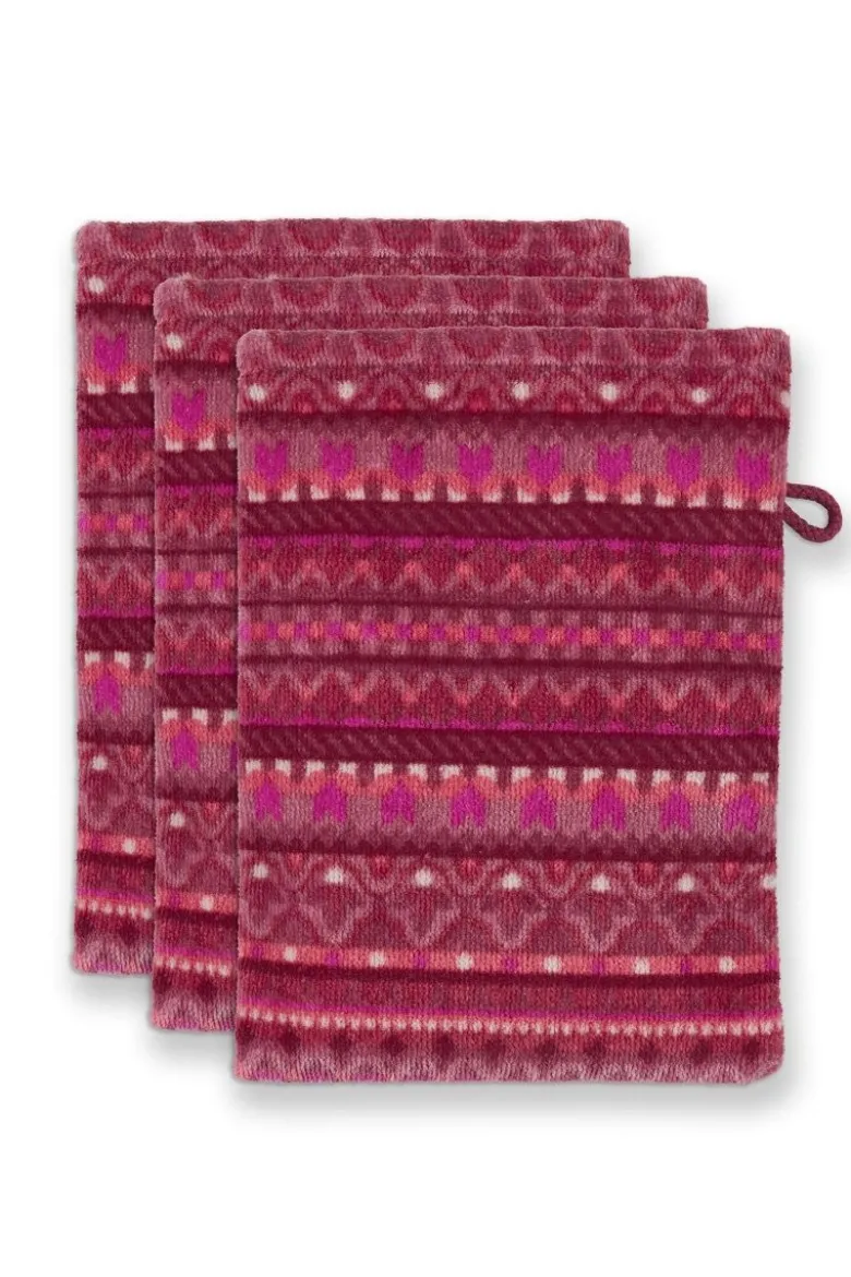 Waschlappen Set/3 Geometric Print Dunkelrosa 16x22cm