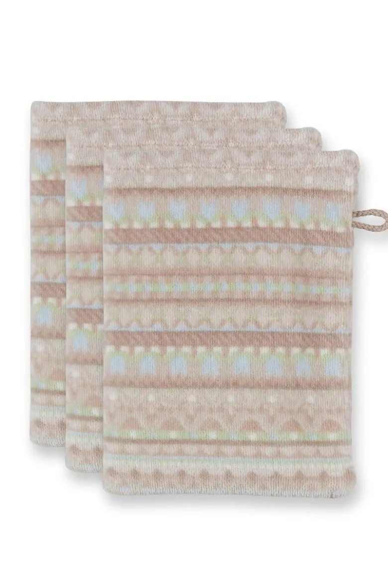 Waschlappen Set/3 Geometric Print Sand 16x22cm