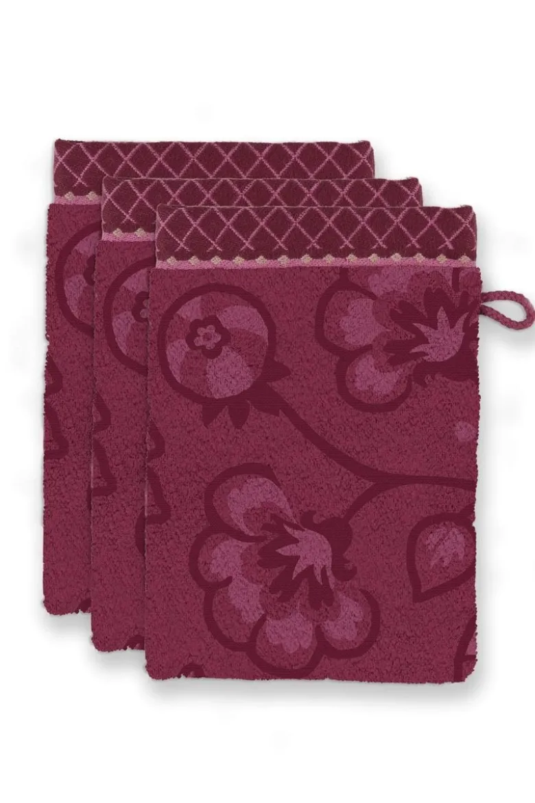 Waschlappen Set/3 Jasmin Jacquard Dunkelrosa 16x22cm